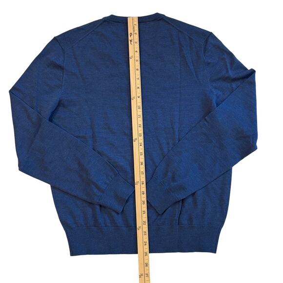 Vtg Polo Ralph Lauren Sweater Mens Med Blue V Neck Merino Wool Long Sleeve *FLAW - Picture 6 of 10